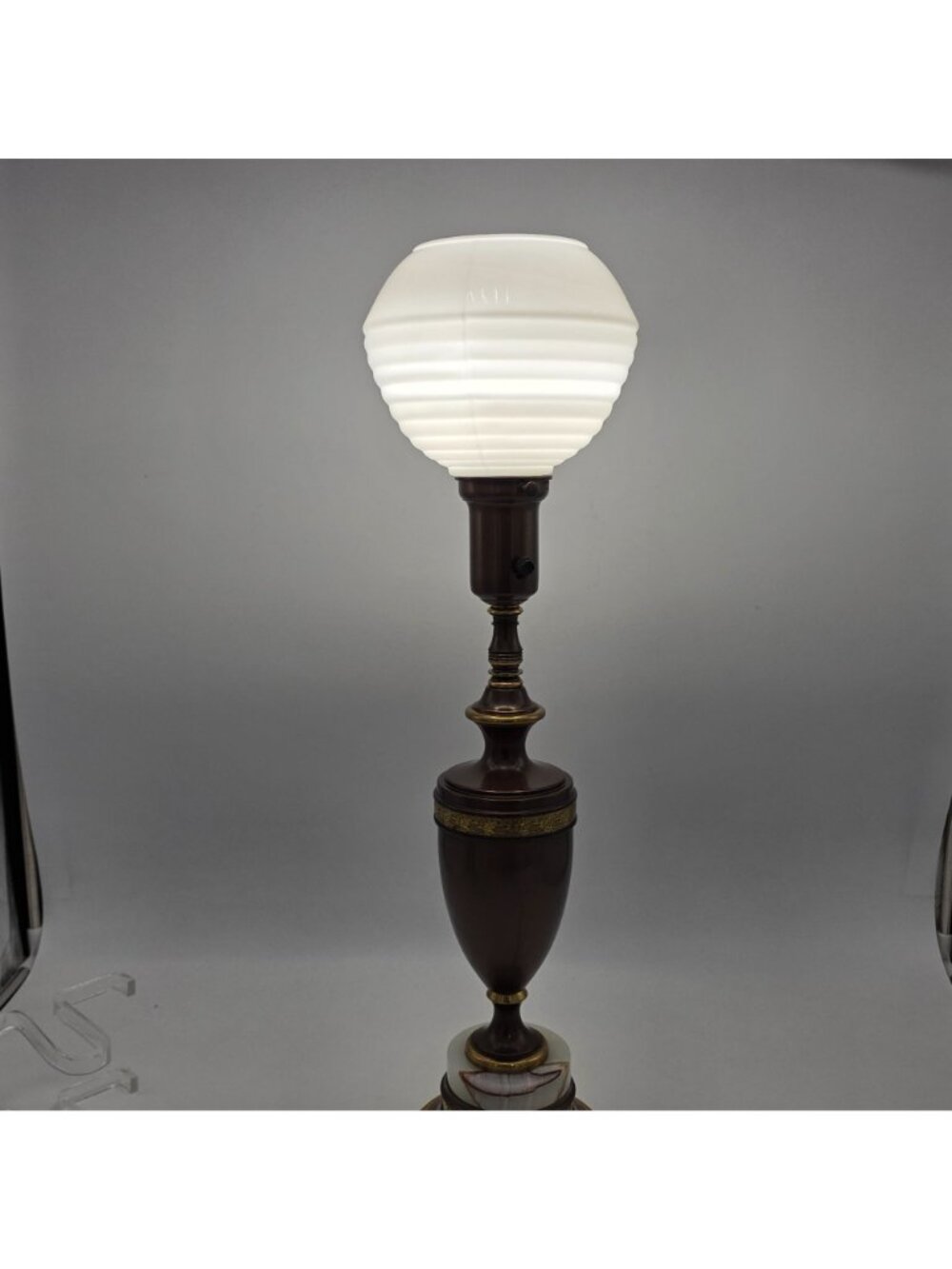 Mid Century Brass Marble Urn Torchiere Table Lamp Milk Glass Shade 25.5" - Picture 2 of 16